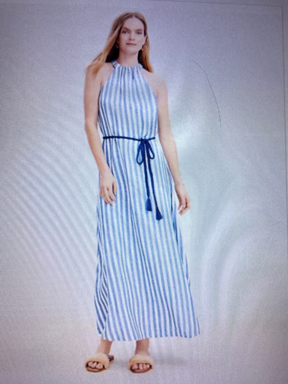 Loft Blue And White Striped Maxi Linen Dress nautical